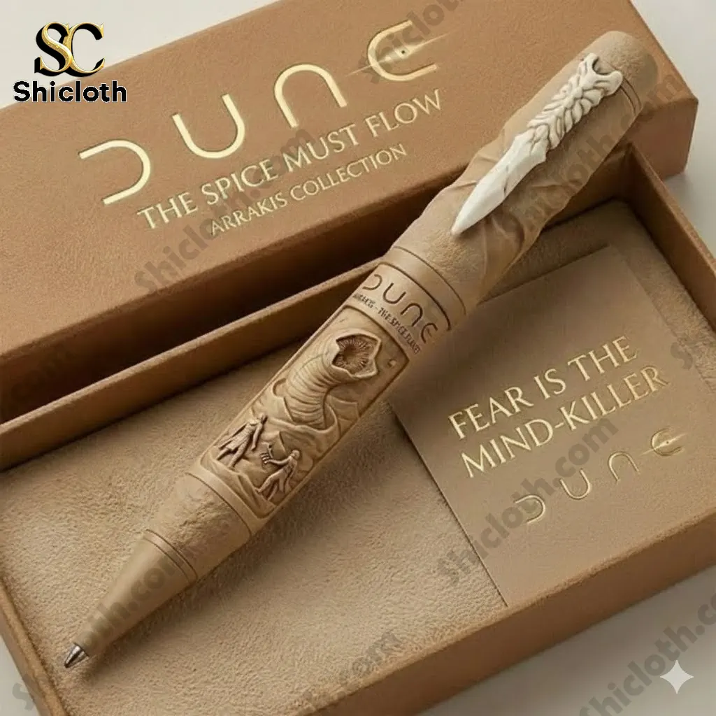 Close up of Dune Arrakis collection pen in luxury box with engraved details!