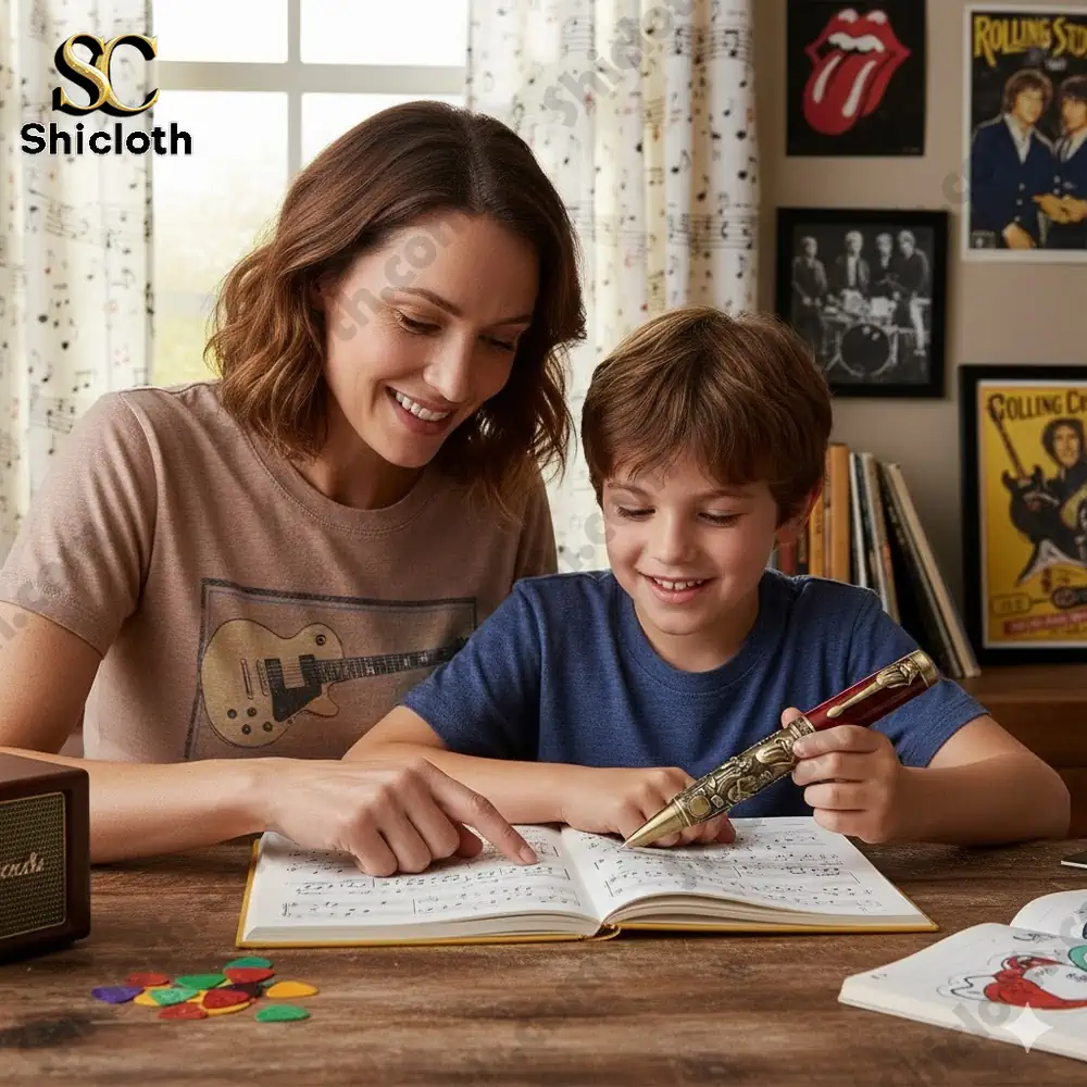 Mike Garage Built Not Bought Pen 68 Mother helping son study with Rolling Stones collectors pen!