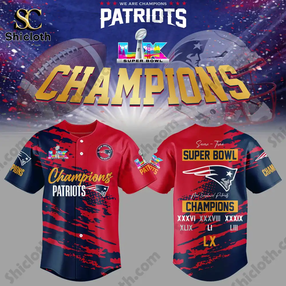 Patriots Champions Super Bowl graphic poster showing front and back jersey design.