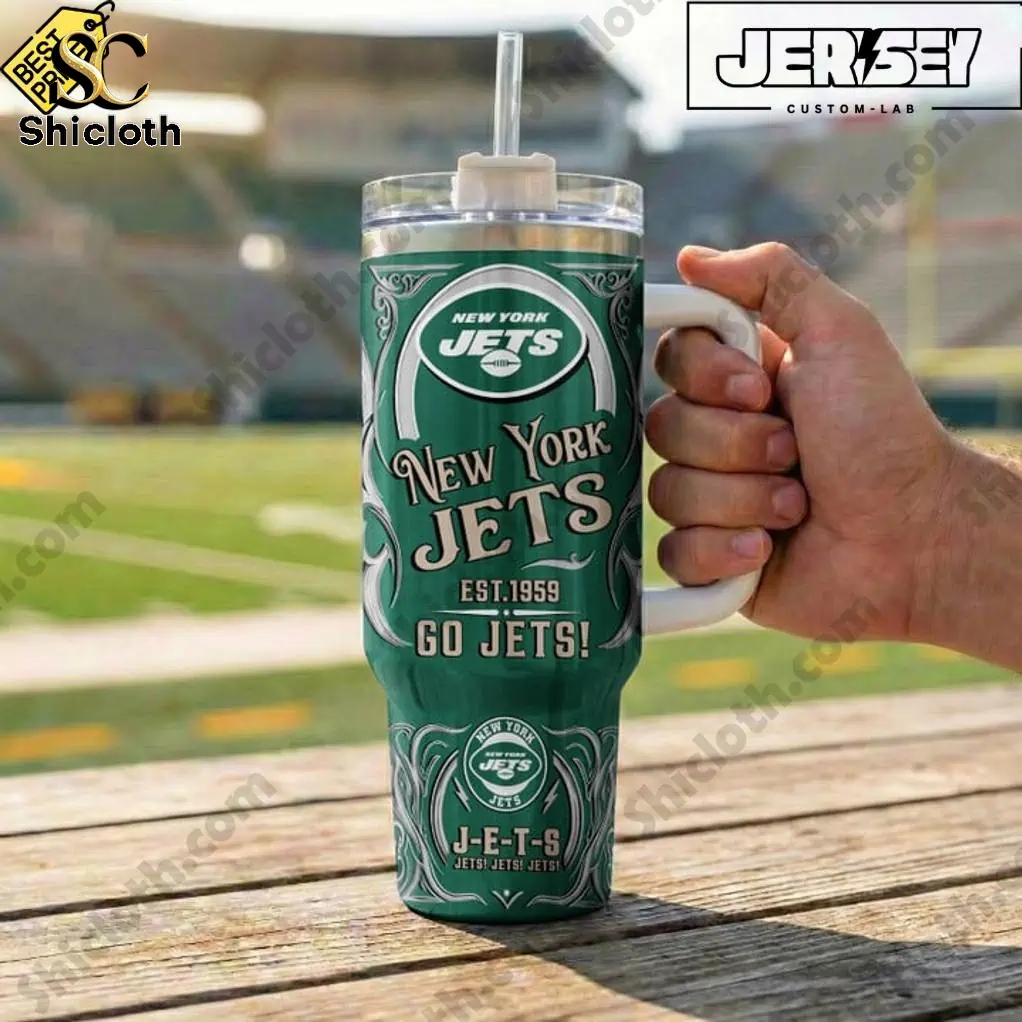 Close up of New York Jets Go Jets Special YETI Tumbler at stadium!