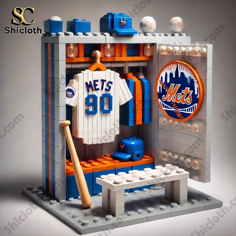 Mets themed locker style building toy set with jersey and accessories!