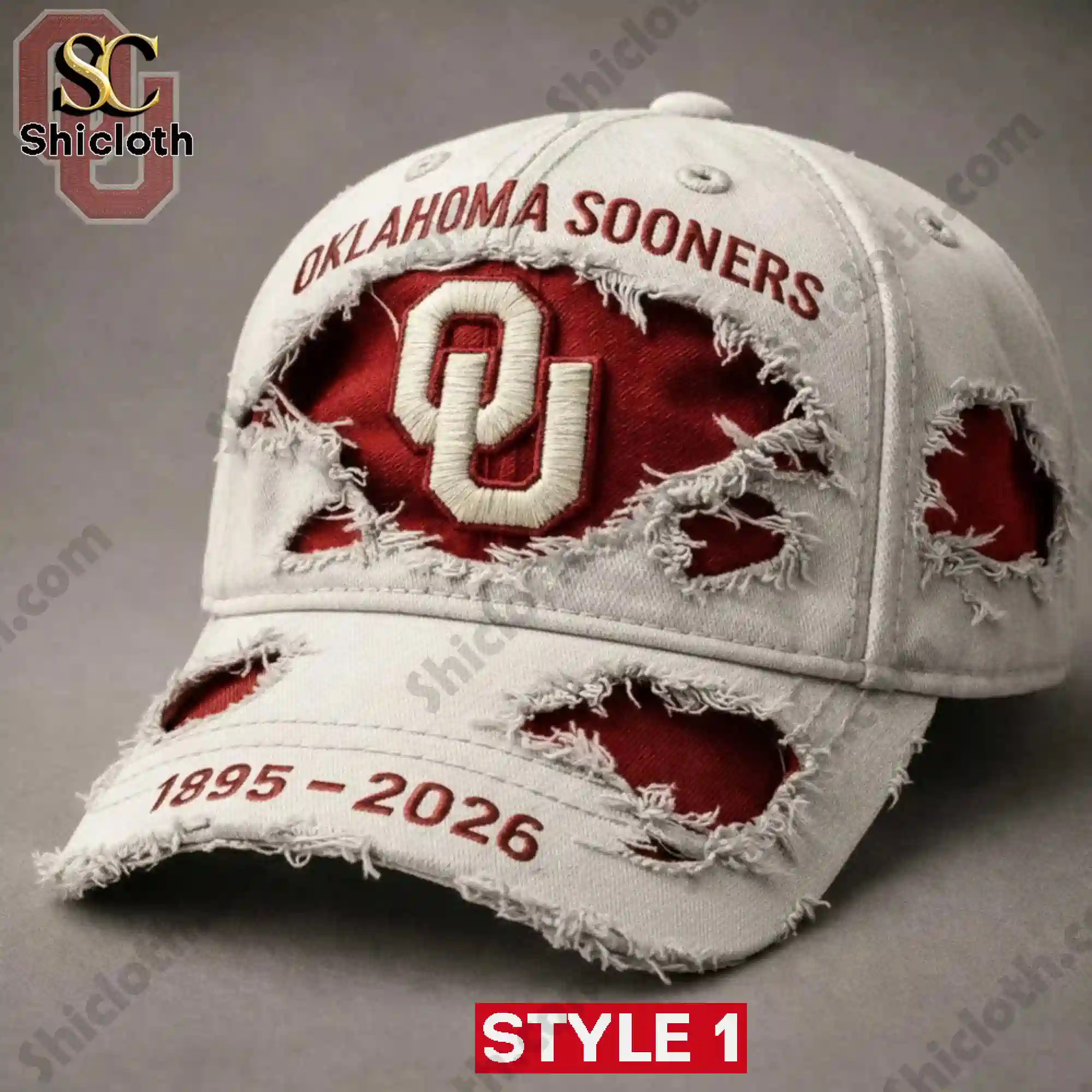 White distressed Oklahoma Sooners anniversary cap Style One!
