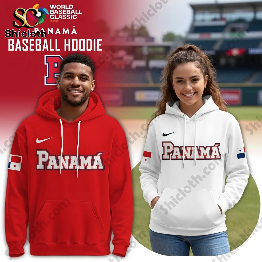 Panama baseball hoodie red and white World Baseball Classic 2026 promo image.