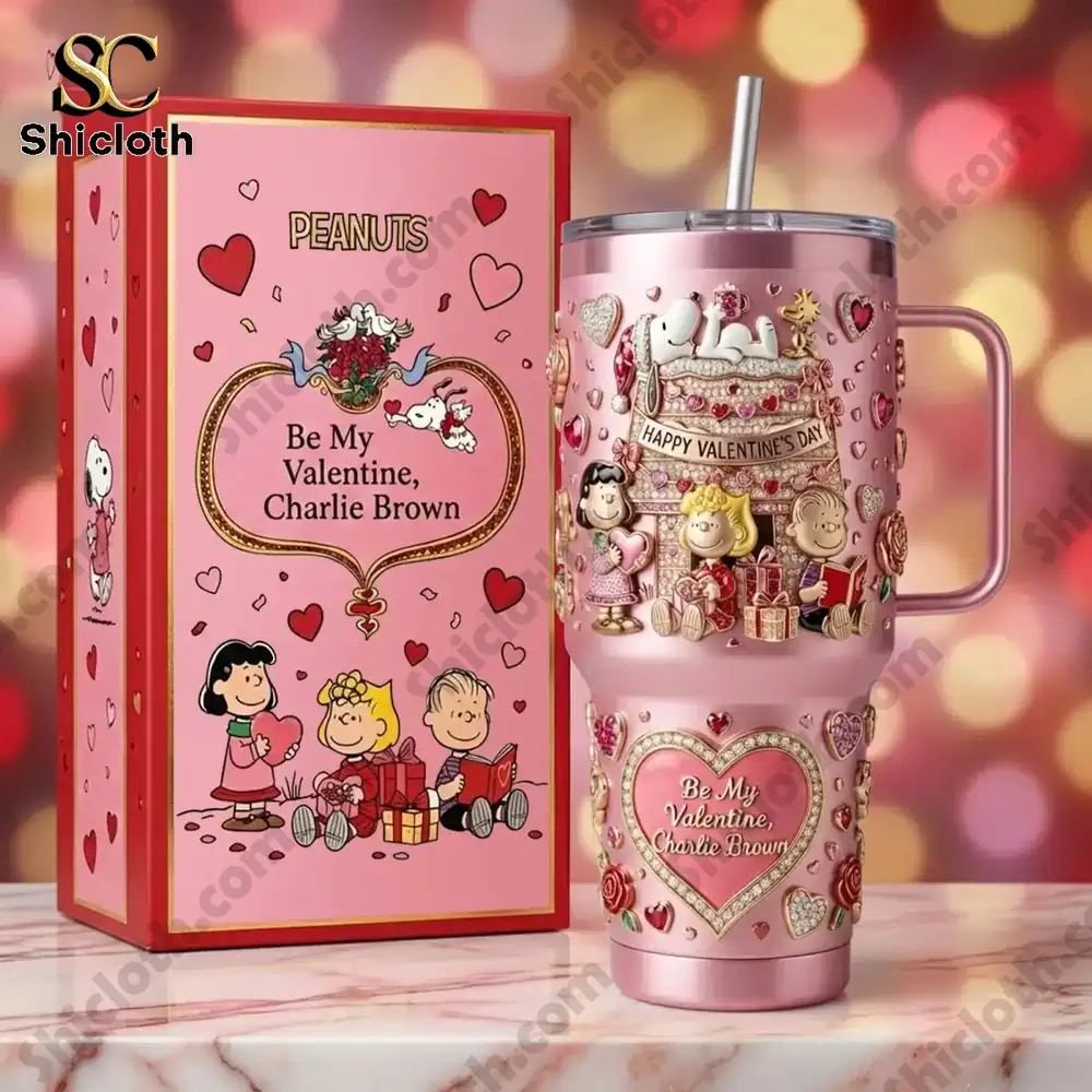 Pink Peanuts Valentine tumbler with gift box from Shicloth shop!