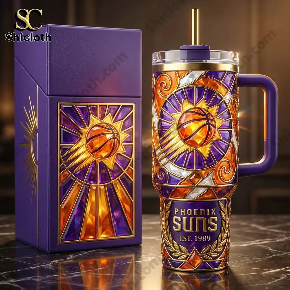 Phoenix Suns tumbler with gift box on a marble table!