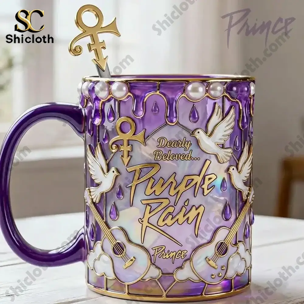 Purple Rain Prince mug with dove and guitar design!