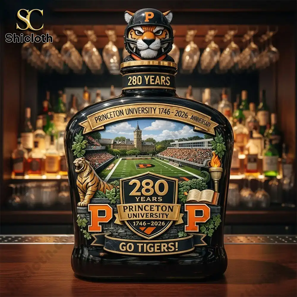 Princeton University 280 Years whiskey bottle displayed on a classic bar shelf!
