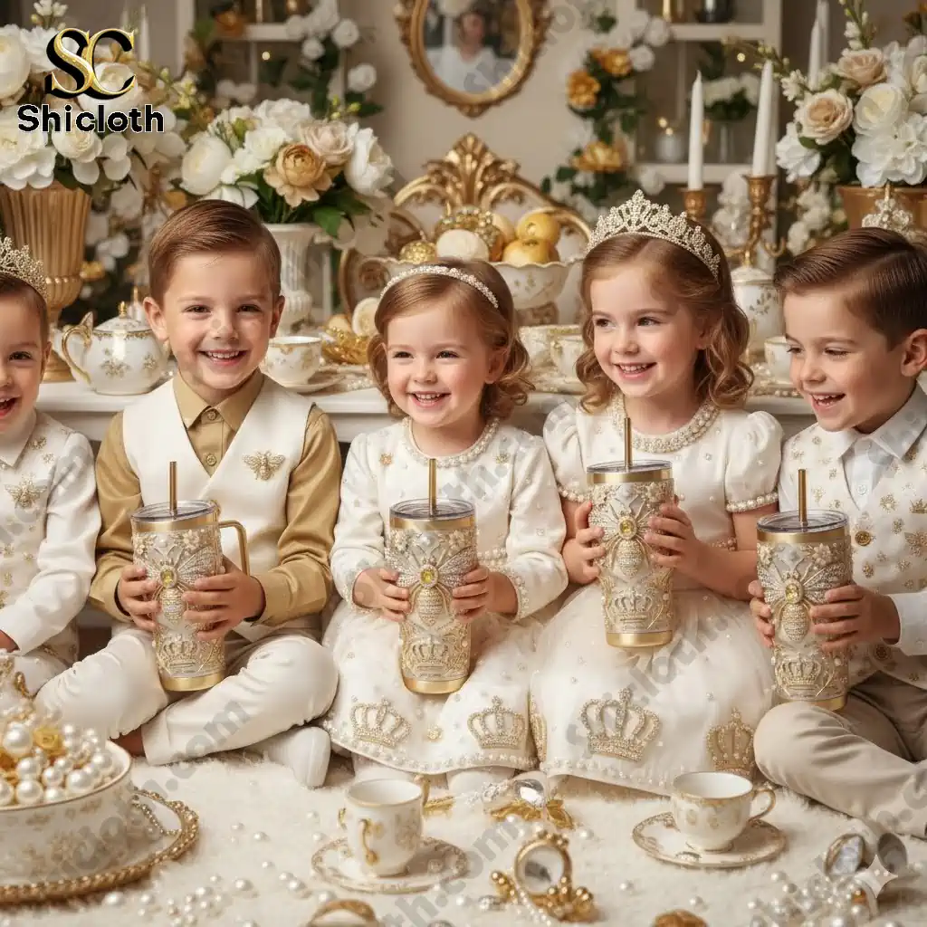 Oregon Ducks 131st Anniversary Tribute Tumbler 51 Children holding luxury bee themed tumblers at an elegant tea party table