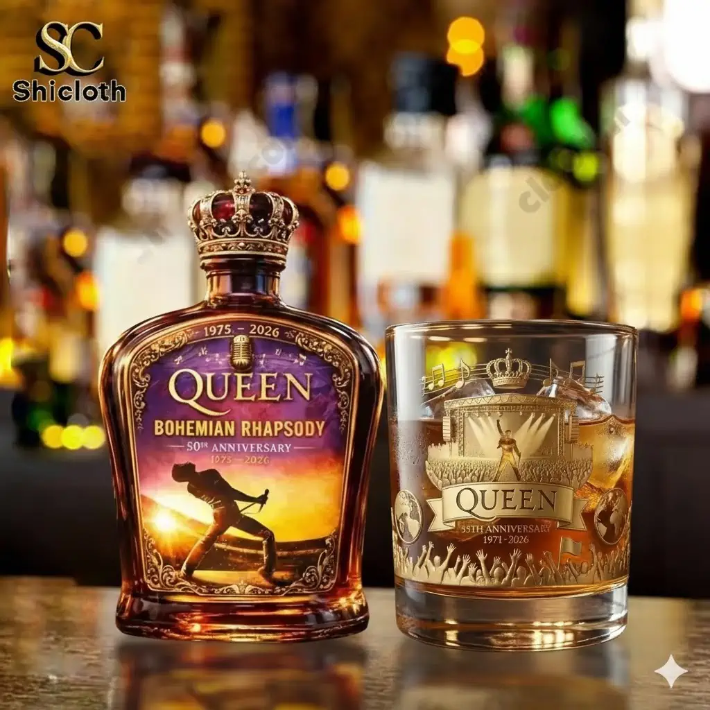 Queen anniversary whisky bottle with crown design on bar counter!