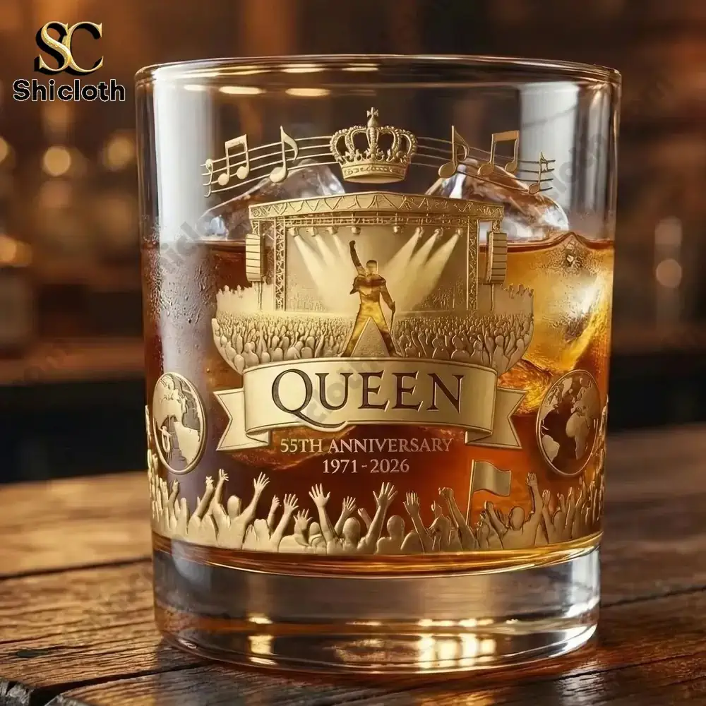 Queen Bohemian Rhapsody 50th Anniversary Whisky Bottle And Glass Combo Set 3 Queen anniversary whisky glass with concert stage artwork!