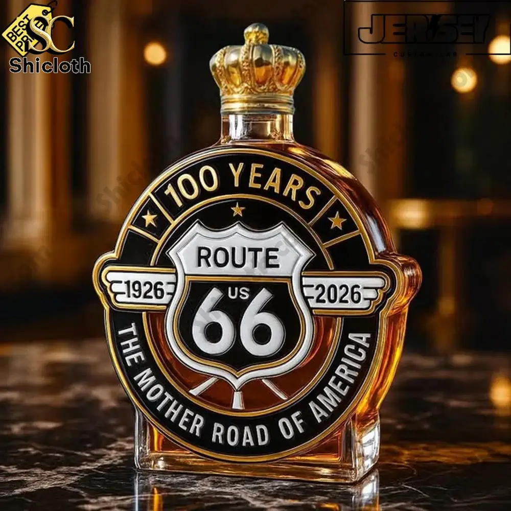 Decorative route themed whiskey bottle on table!