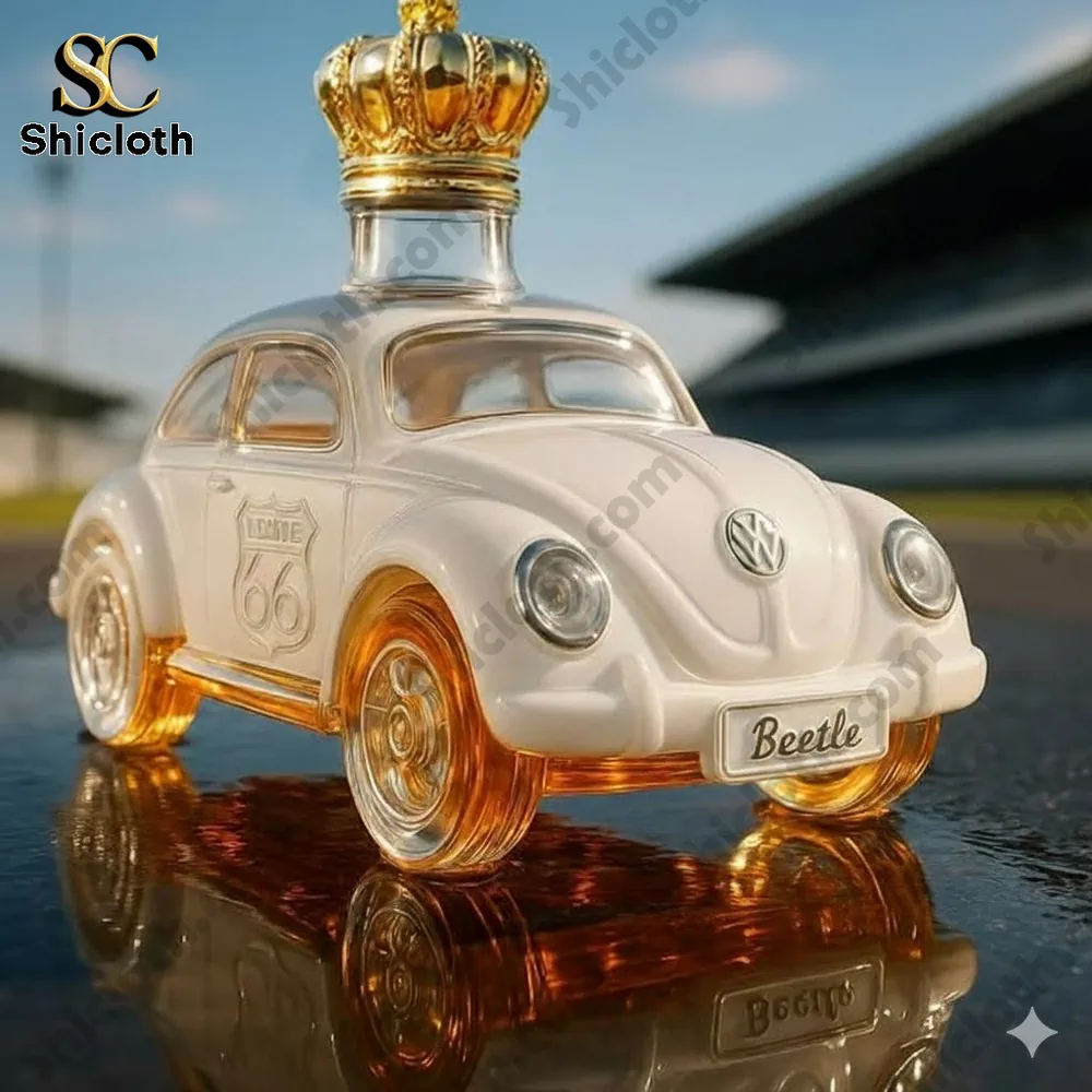 Beetle car shaped whiskey bottle with crown top!