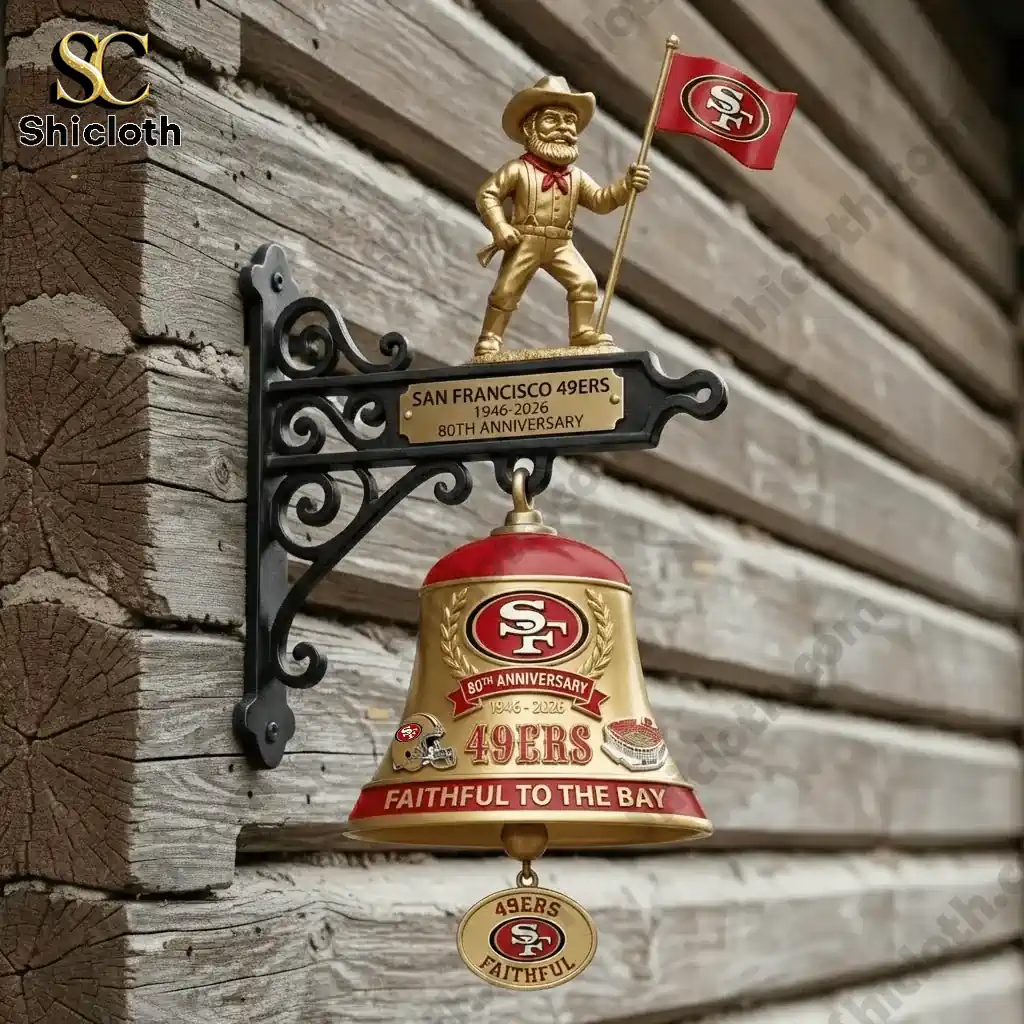 San Francisco Forty Niners anniversary wall bell mounted on wooden wall!