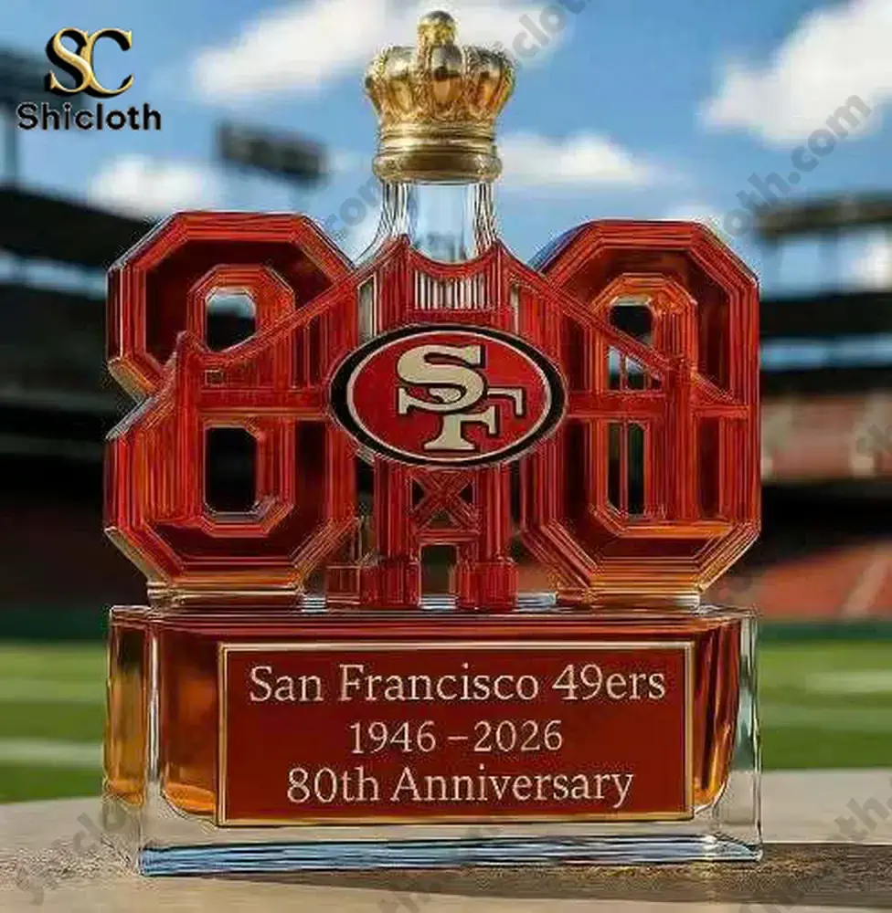 San Francisco 49ers 80th anniversary bottle with 80 design and crown top