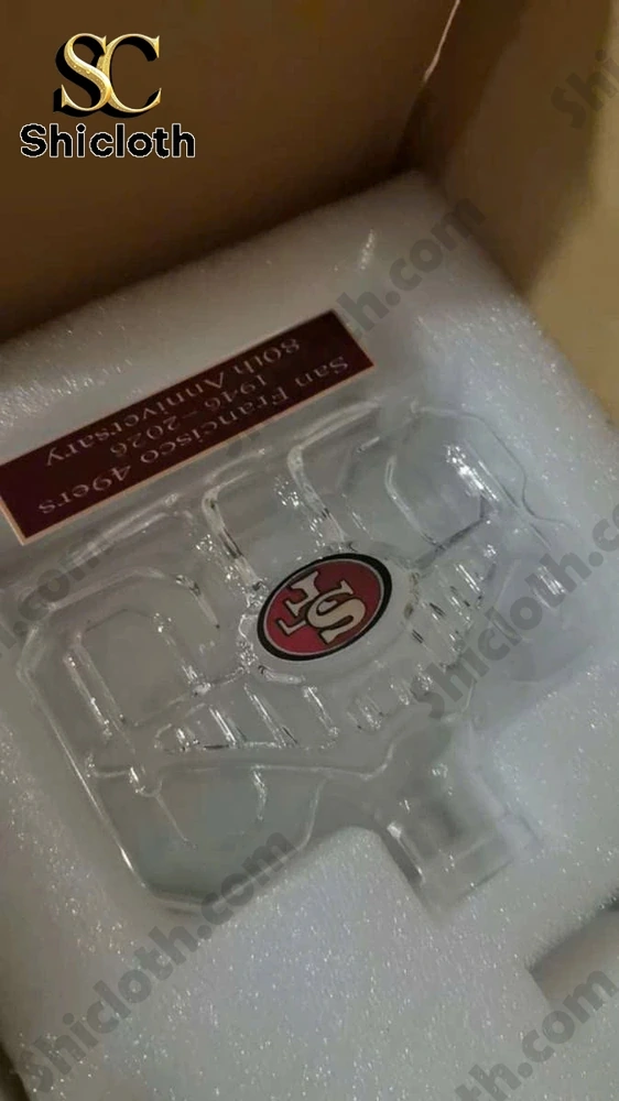 San Francisco 49ers 80th anniversary bottle packed in foam inside a box