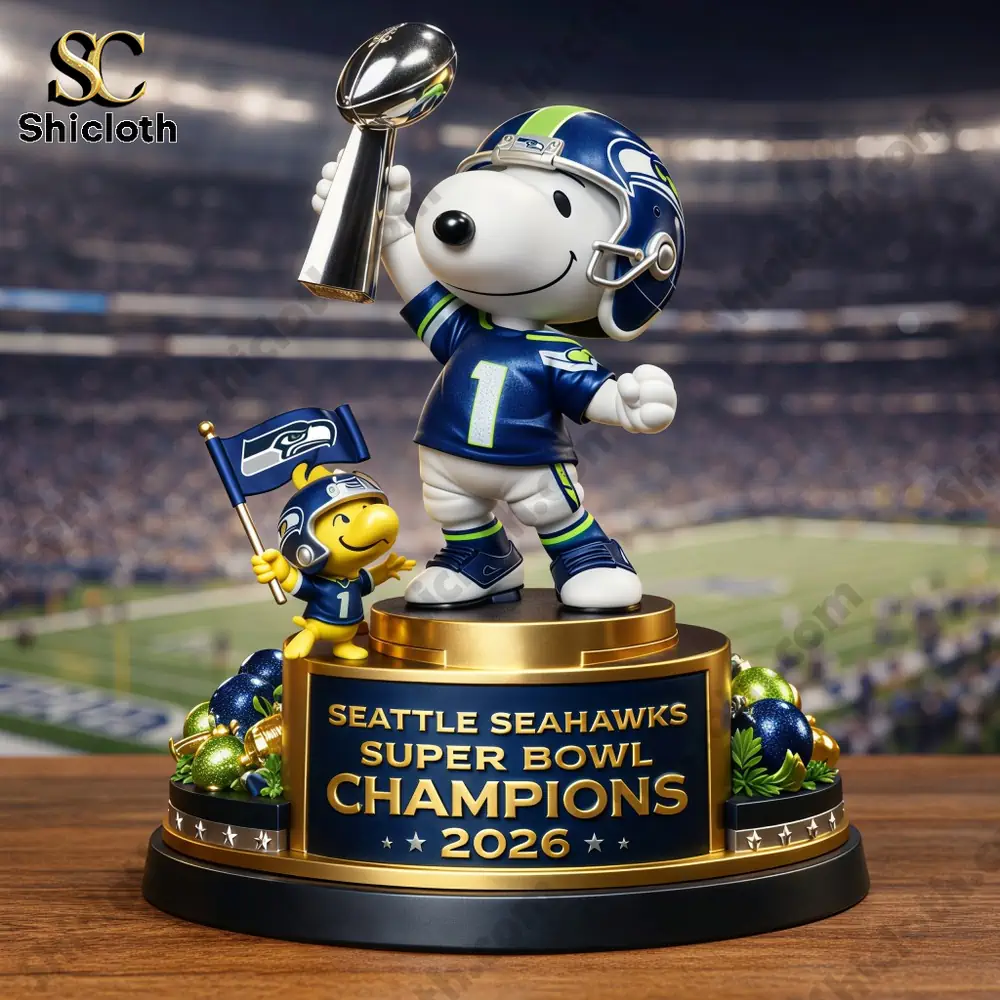 Snoopy Seahawks themed trophy figure displayed on a tabletop!
