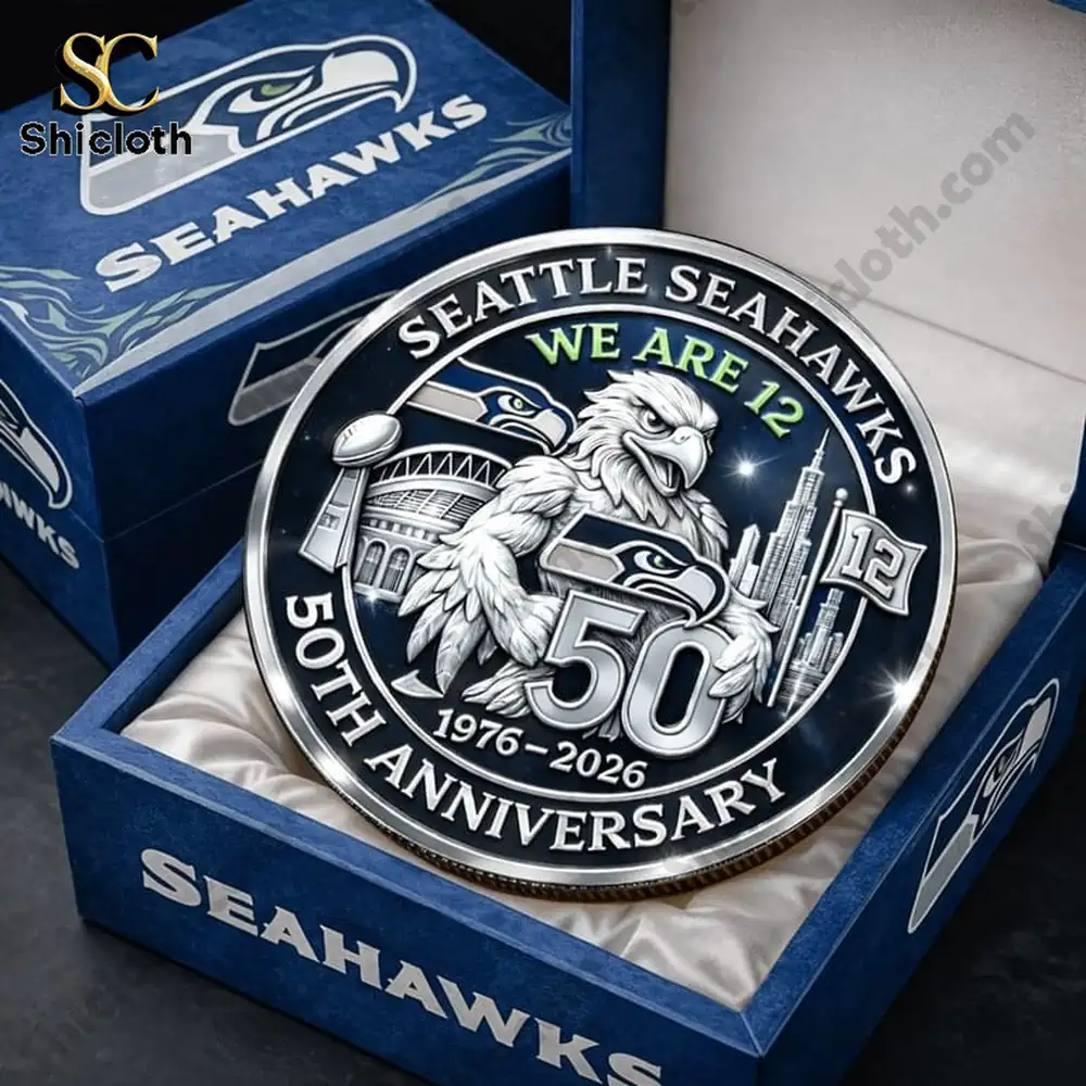 Seattle Seahawks 50th anniversary commemorative coin silver edition in gift box!