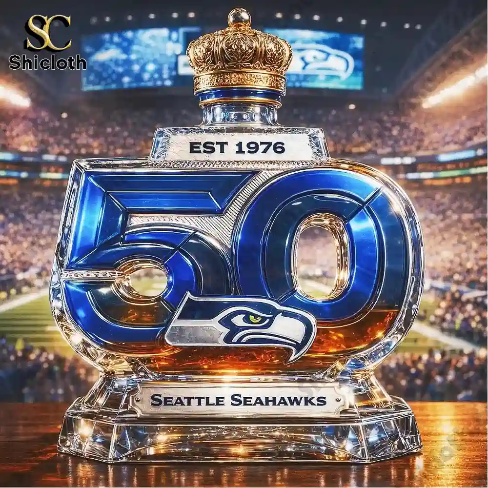 Crystal fifty year Seattle Seahawks anniversary trophy with crown in stadium!