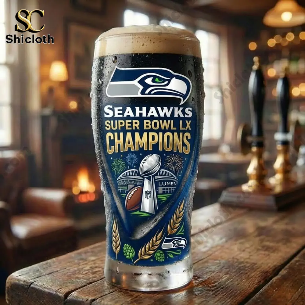 Seattle Seahawks Super Bowl champions beer glass in cozy pub setting!