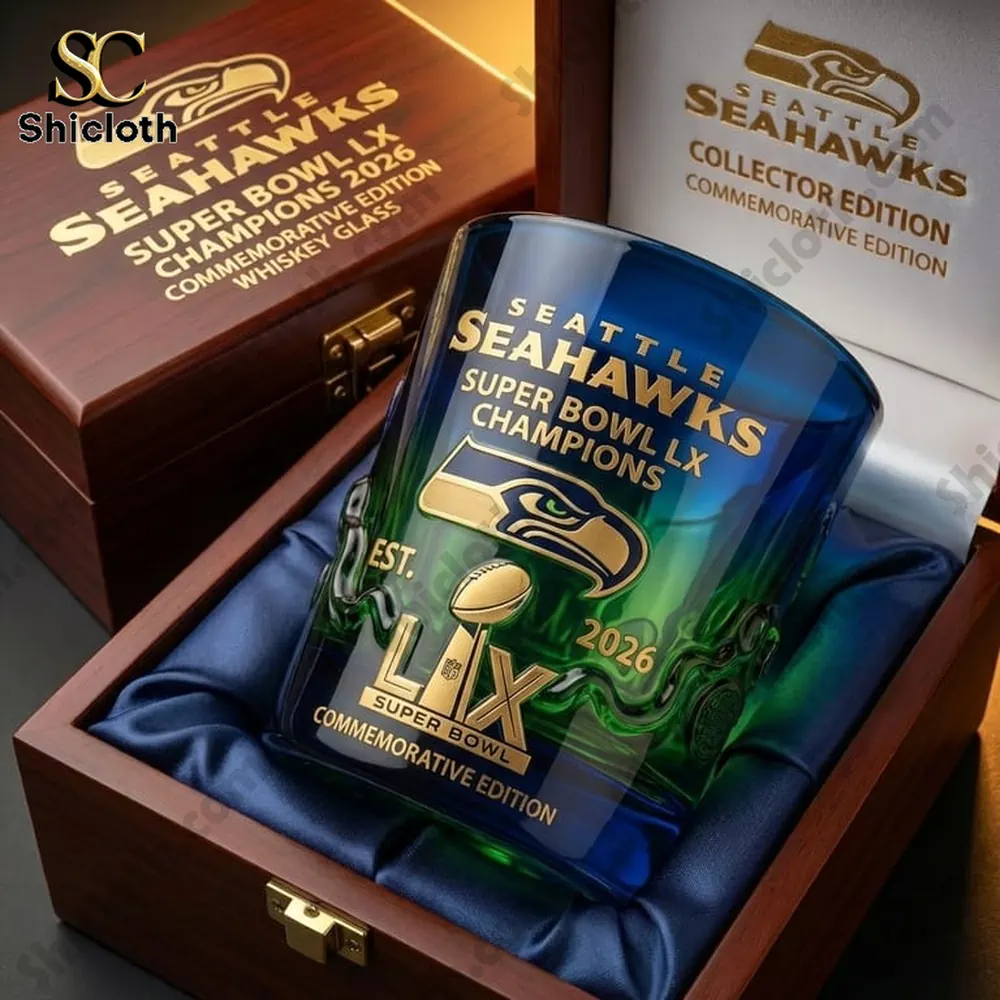 Seattle Seahawks Super Bowl LX commemorative whiskey glass in wooden box!