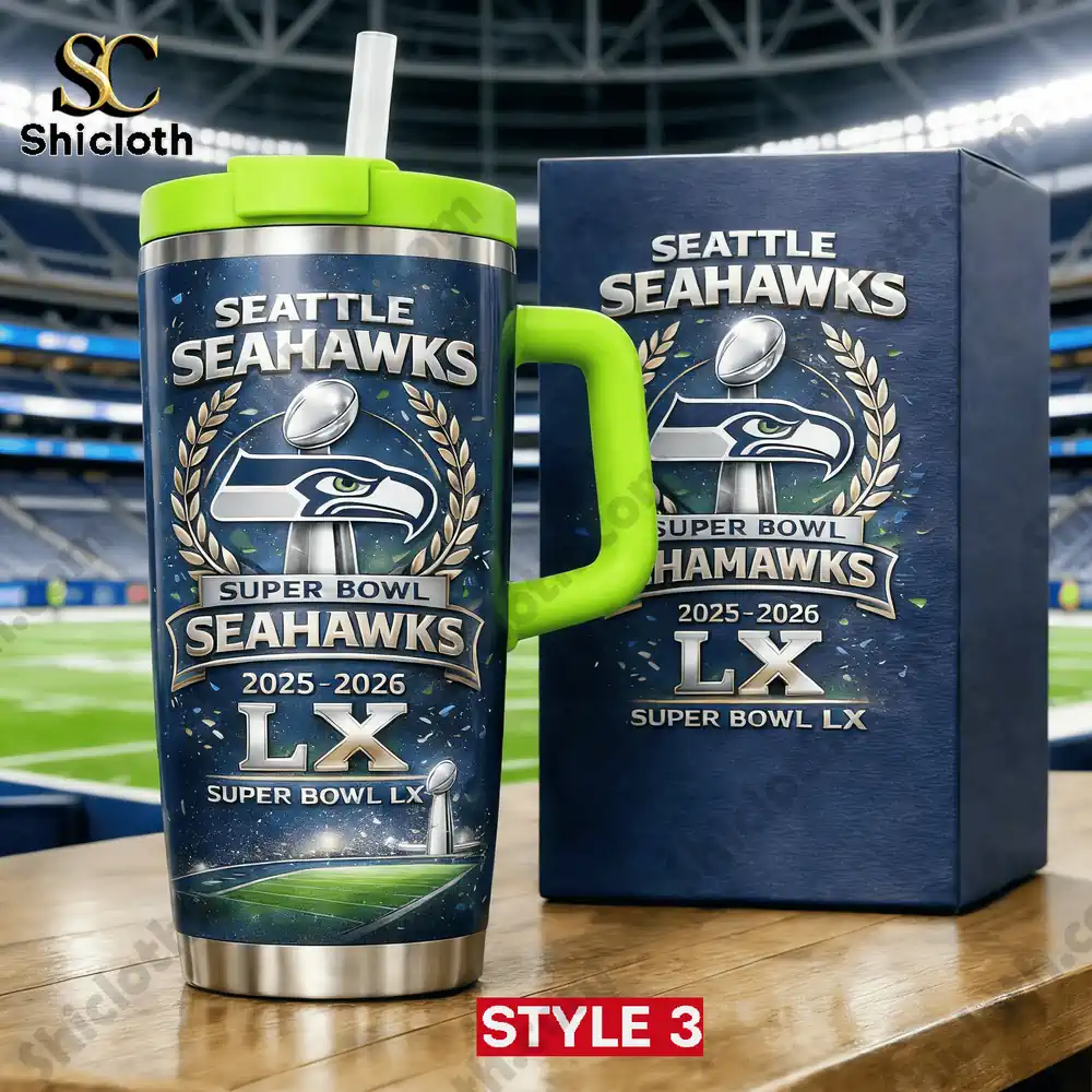 Seattle Seahawks Super Bowl LX Champions 2026 Victory Pride Tumbler 5 Seattle Seahawks championship mug with bold color accents.