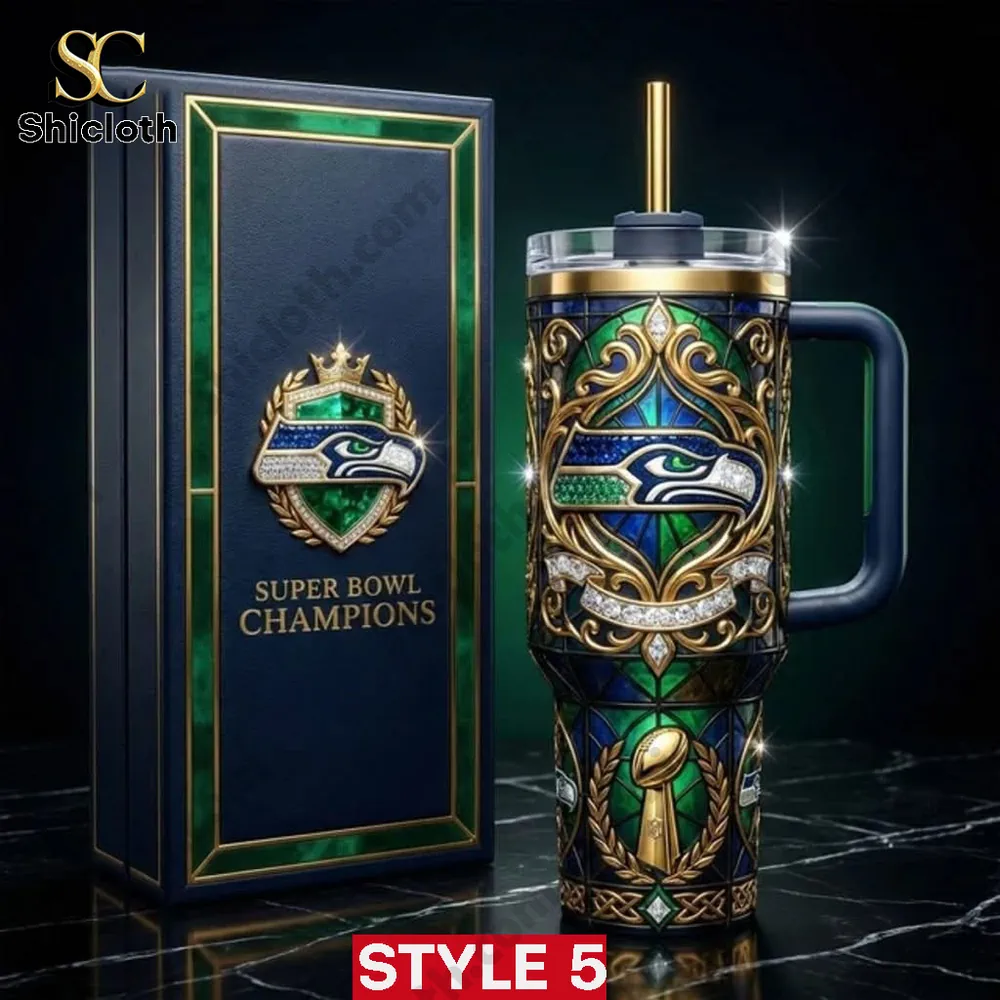 Seattle Seahawks Super Bowl LX Champions 2026 Victory Pride Tumbler 7 Luxury Seattle Seahawks championship mug with ornate details.