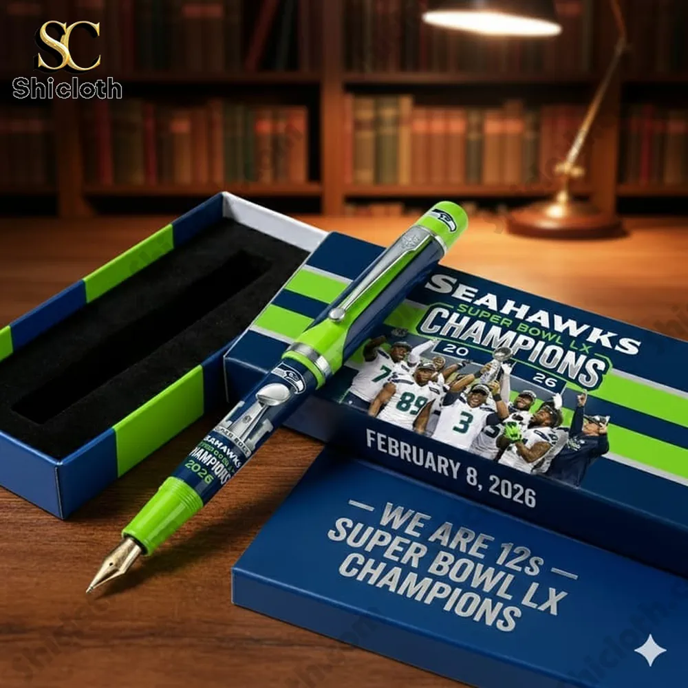 Seattle Seahawks themed fountain pen gift set with championship box packaging.