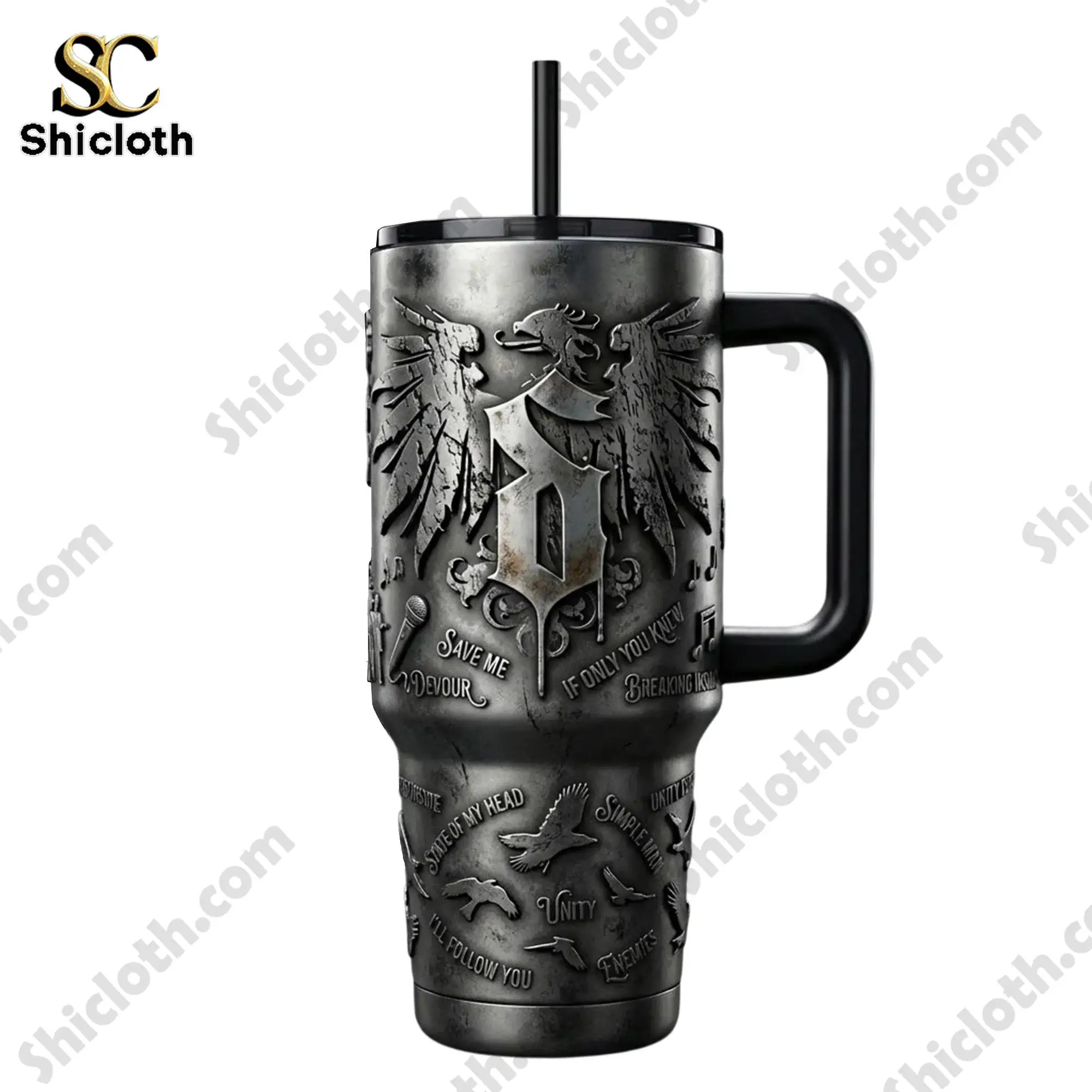 Shinedown State of My Head 40oz Tumbler With Handle 3 Shinedown State Of My Head 40oz tumbler with handle shown on a white background!