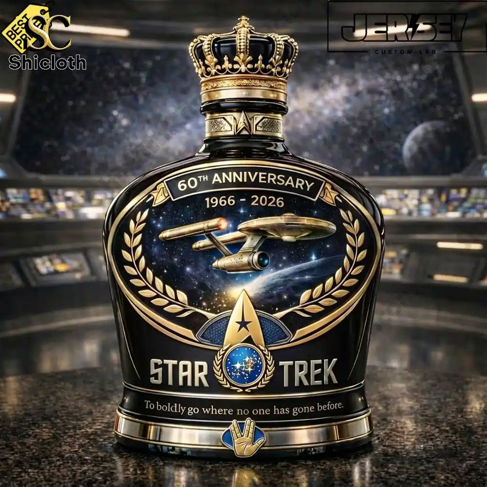 Close view of a crown styled themed whiskey bottle with a space background!