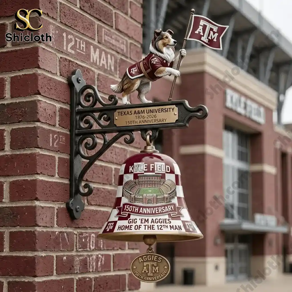 Texas AM commemorative wall bell with dog mascot and stadium background!