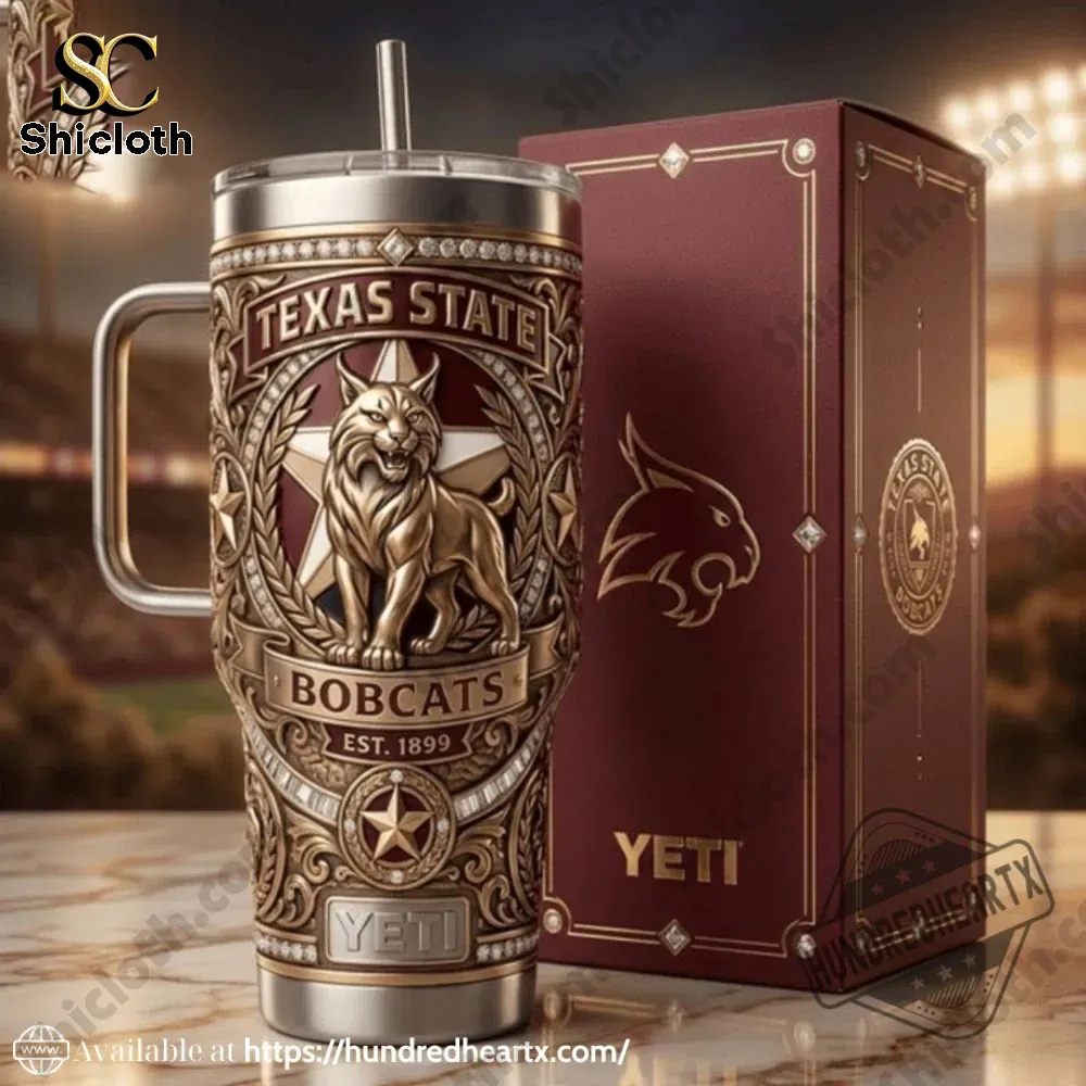 Texas State Bobcats tumbler with premium box on table!