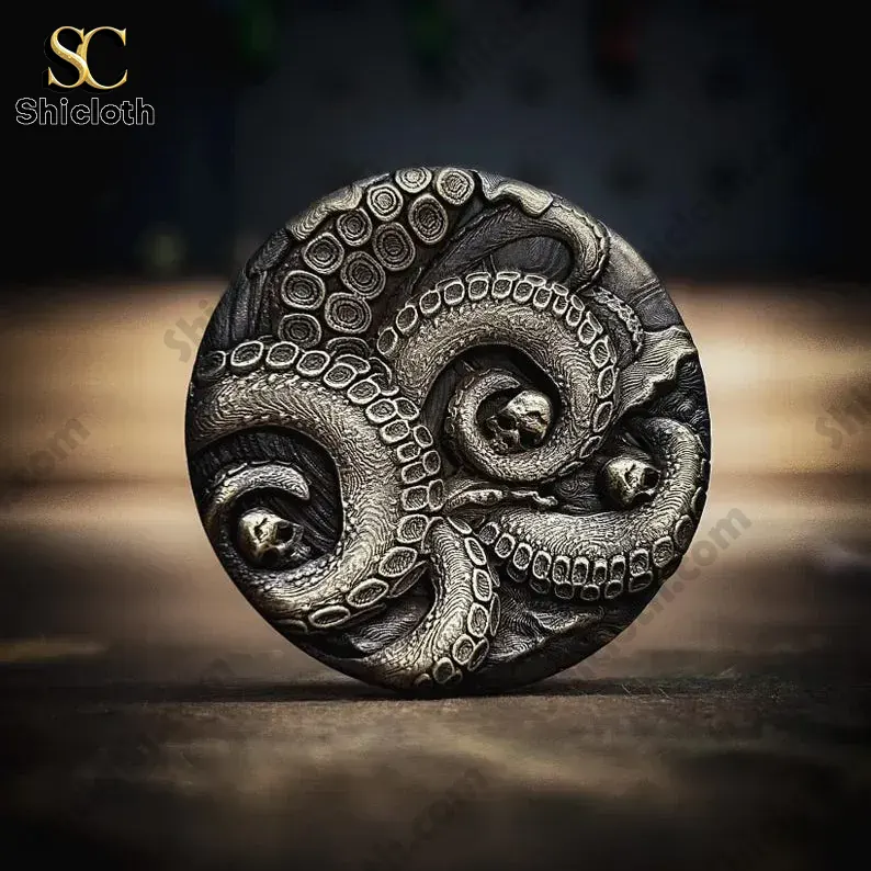 The Pirate Galleon and Sea Monster Coin 4 Detailed view of Shicloth sea monster and skull coin front