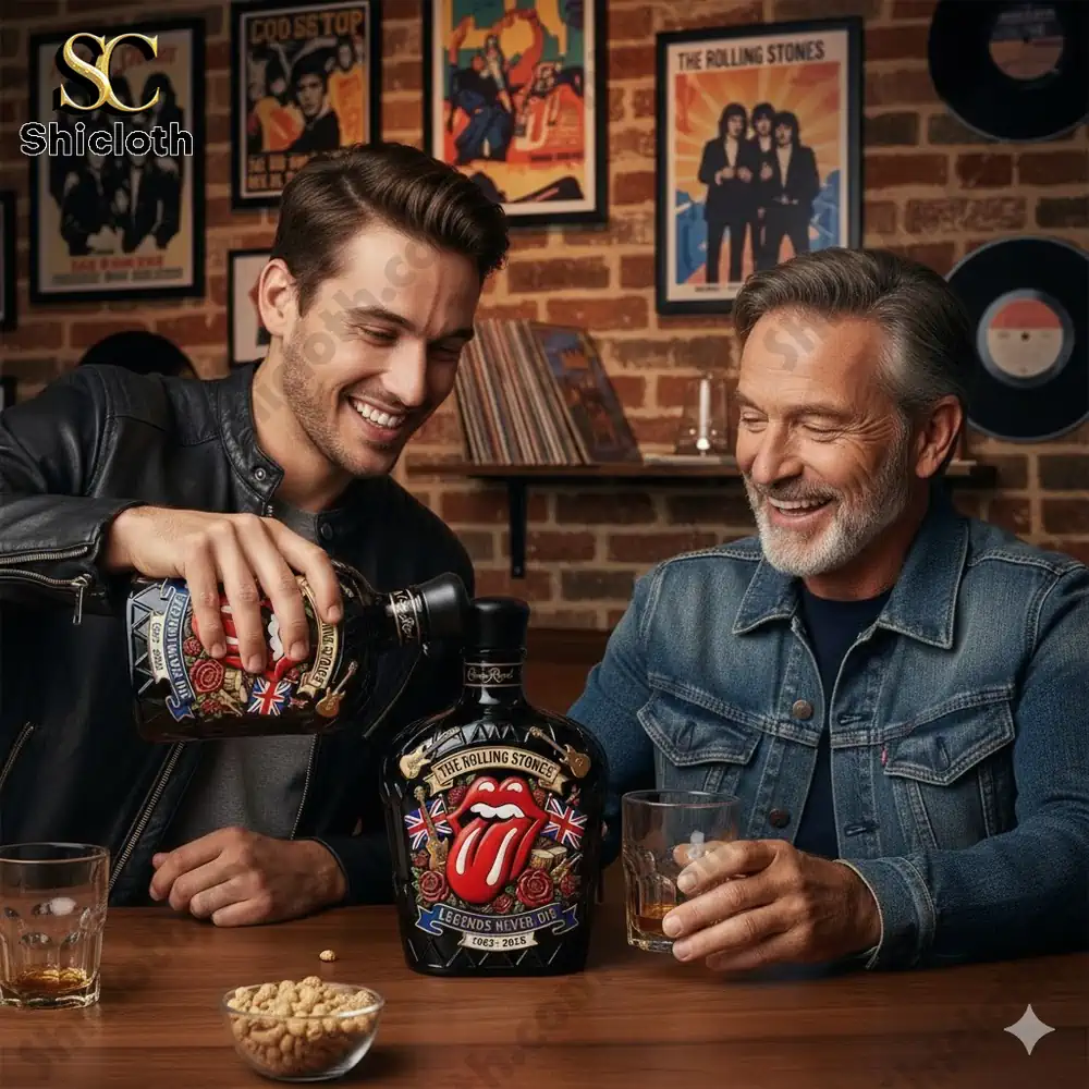 Rolling Stones whiskey decanter being poured at a bar scene!
