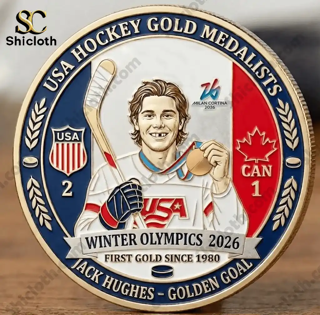 Front design of USA Hockey Gold Medalists 2026 commemorative coin with player portrait