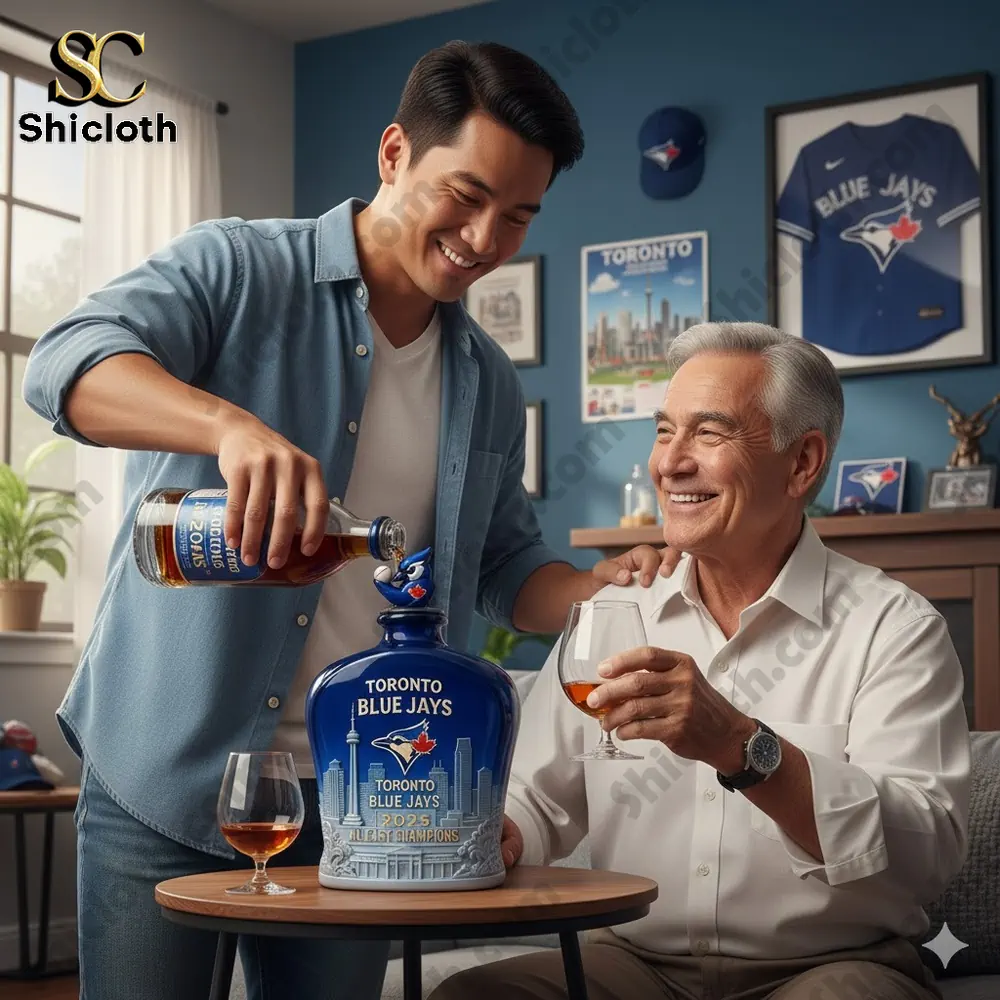Toronto Blue Jays commemorative bottle shared between father and son at home!