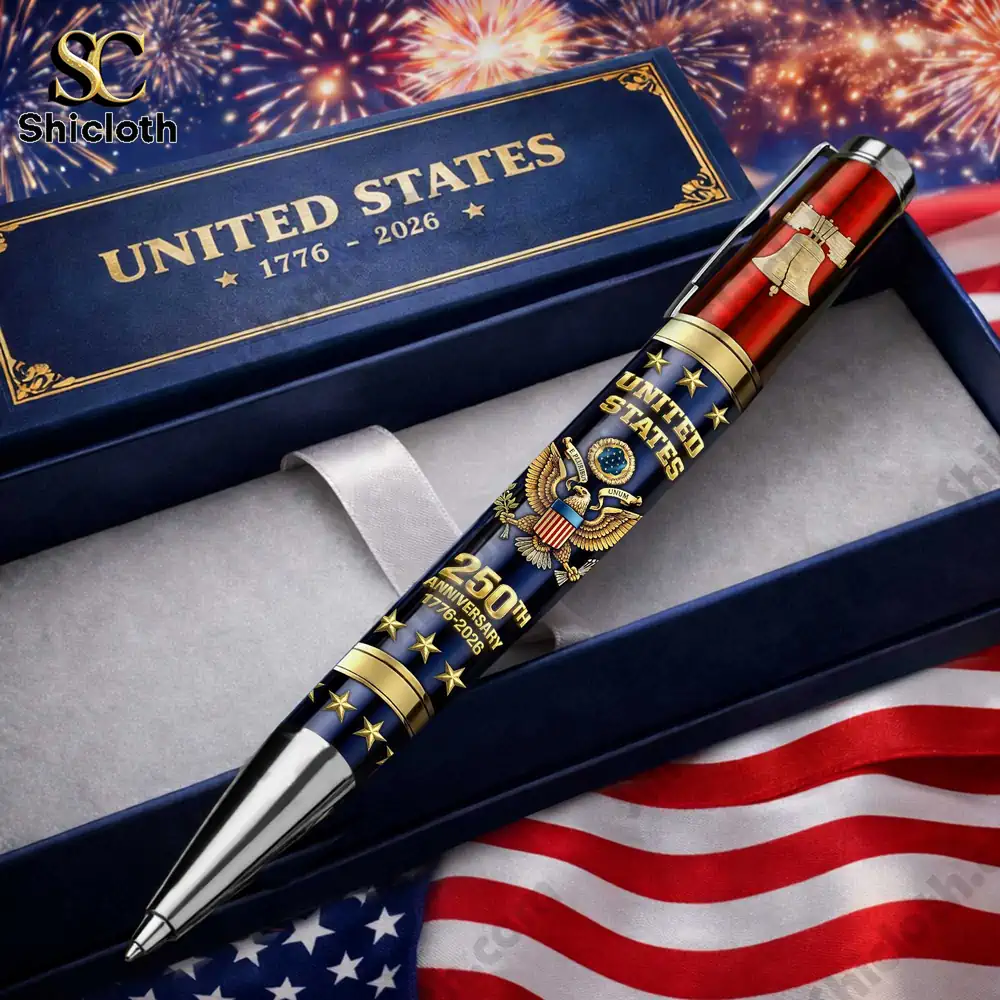 United States 250th anniversary commemorative pen displayed in a gift box.