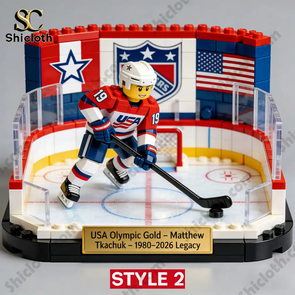 USA Men's Hockey Olympic Gold Medal LEGO-style Rink Building Set 3 USA Olympic hockey building rink set Style Two with player number nineteen!