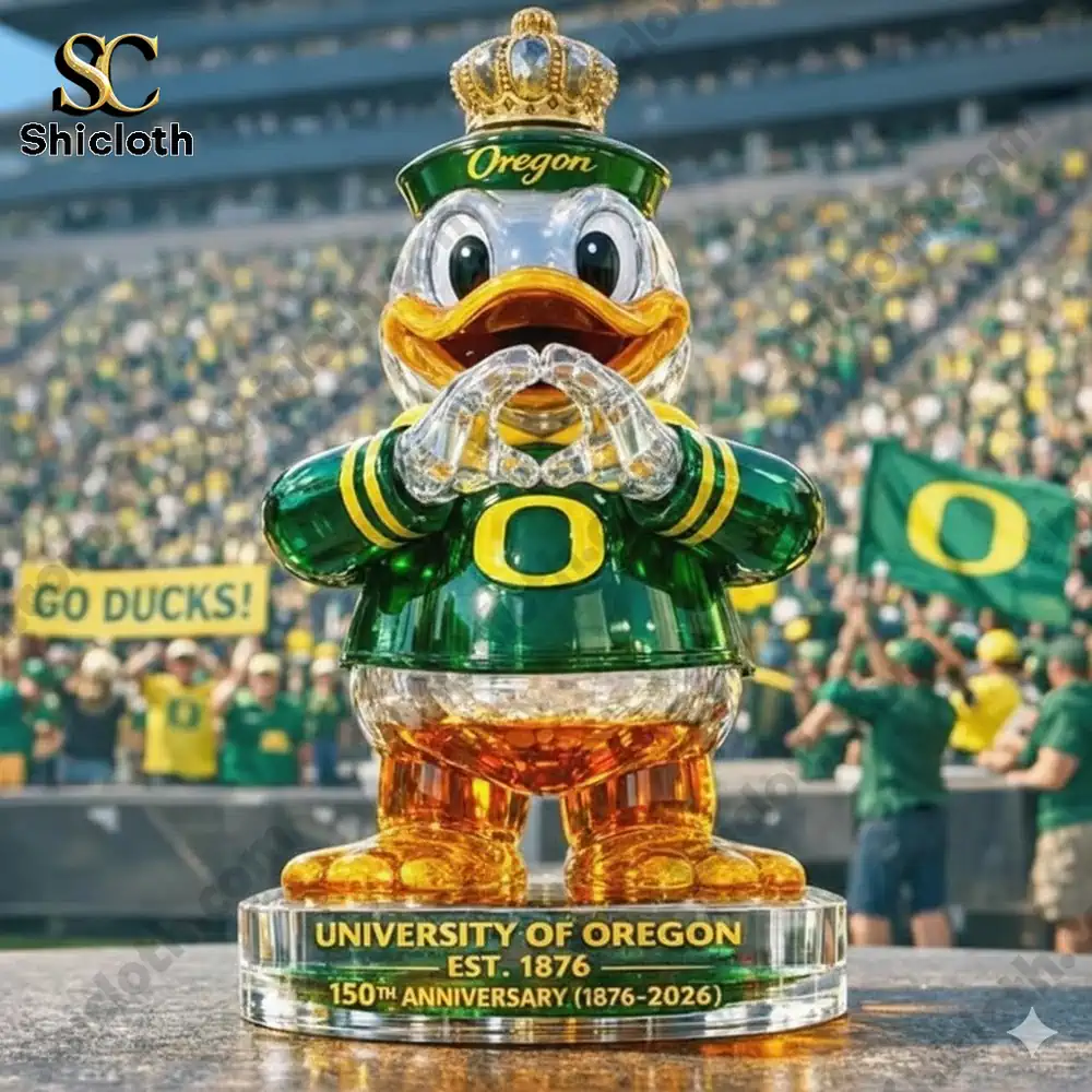 A duck mascot themed whiskey bottle displayed in a sports stadium!