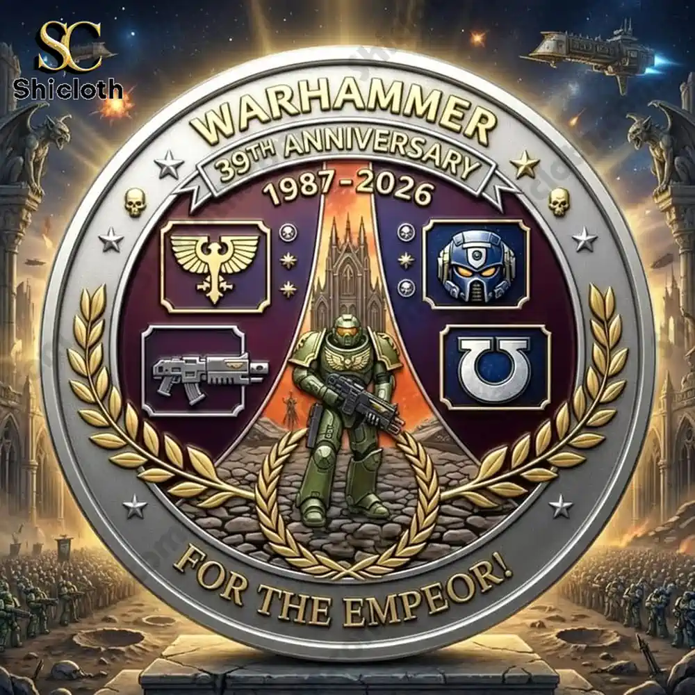 Warhammer anniversary coin with Space Marine and Imperial symbols!