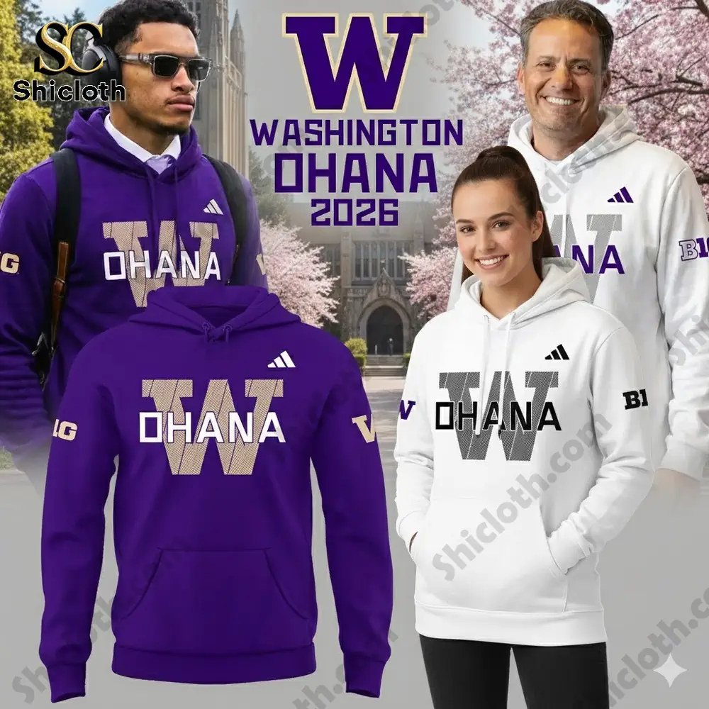 Purple Washington Ohana 2026 hoodie front view with large W logo