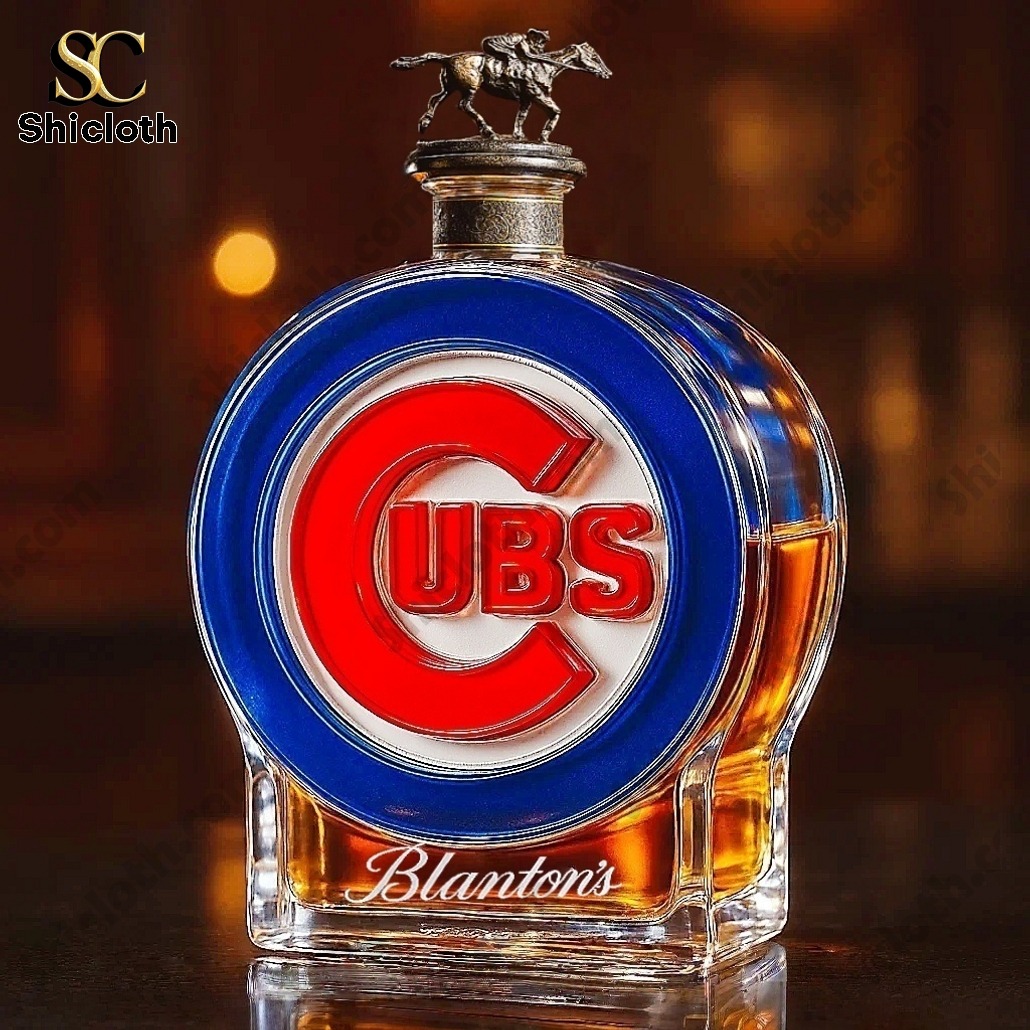 Chicago Cubs themed Blantons style whiskey bottle with horse topper detail!