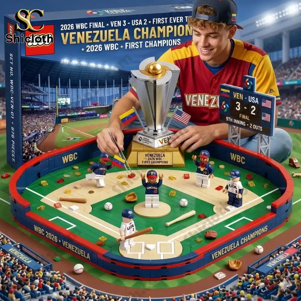 Venezuela champion baseball brick stadium set with trophy and players
