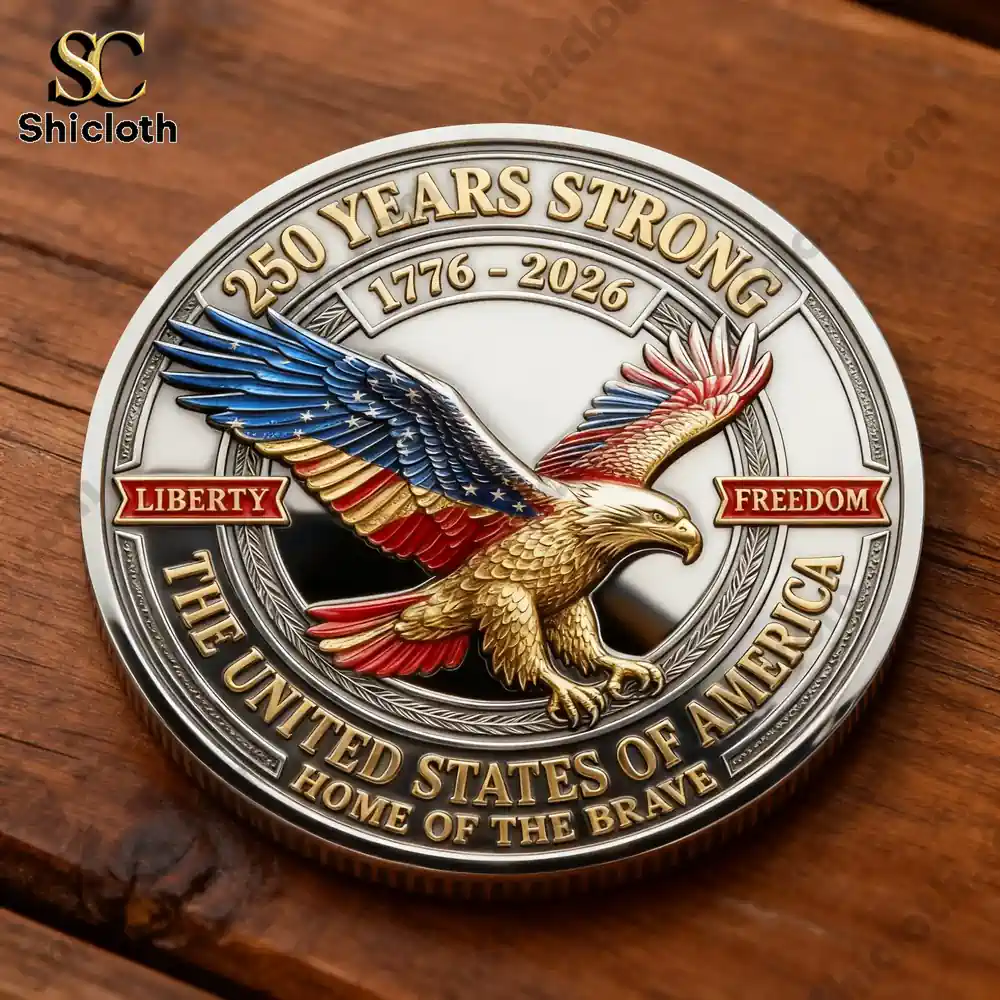 United States 250 Years Strong commemorative coin with American eagle and liberty freedom design!