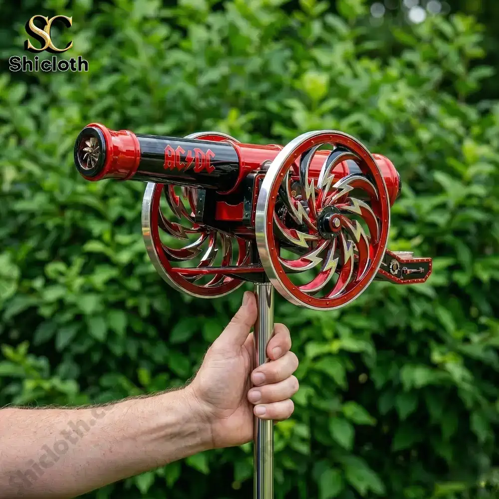 ACDC 53rd Anniversary Cannon Wind Spinner 3 hand holding red acdc cannon wind spinner outdoors
