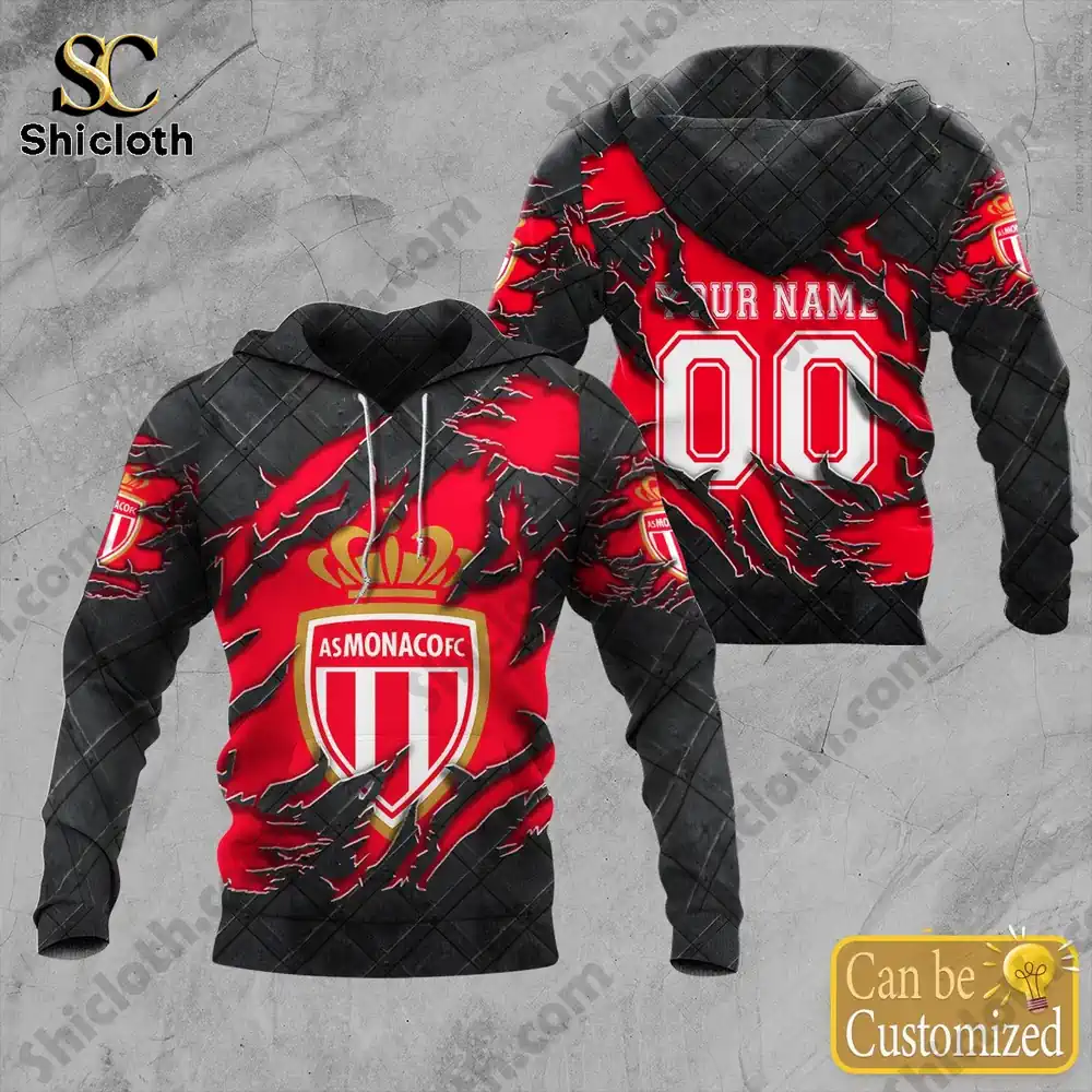 Shicloth AS Monaco red black football pullover hoodie with crown crest design!