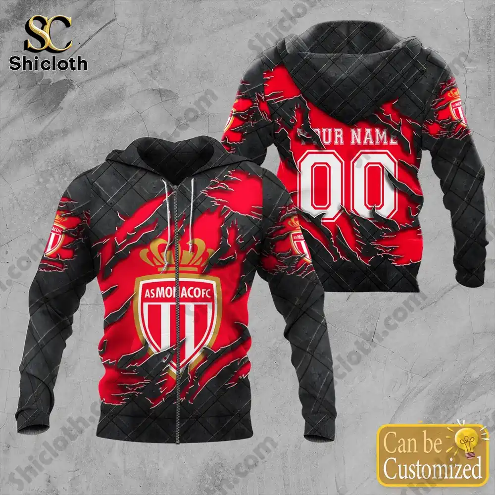 Shicloth AS Monaco red black football zip hoodie with crown crest design!