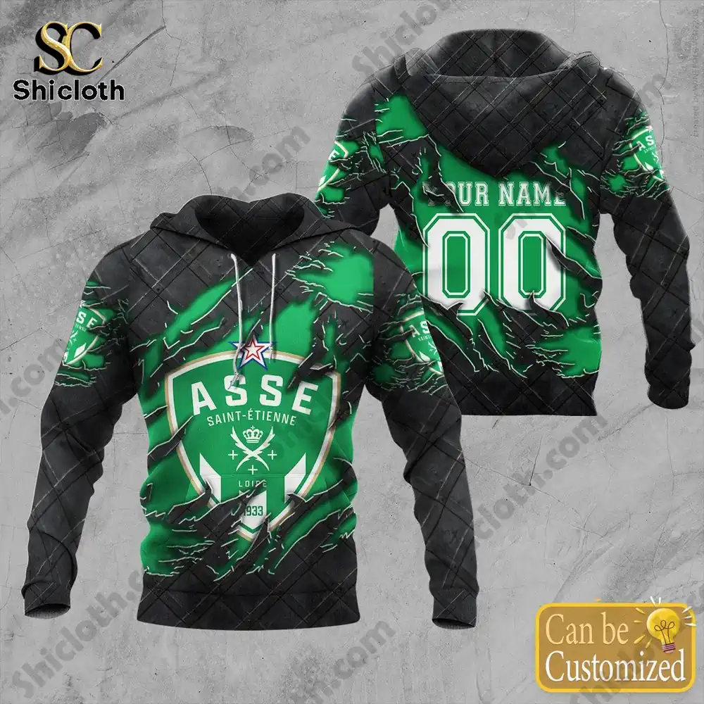 Green black AS Saint Etienne pullover hoodie front and back view with custom name number design!