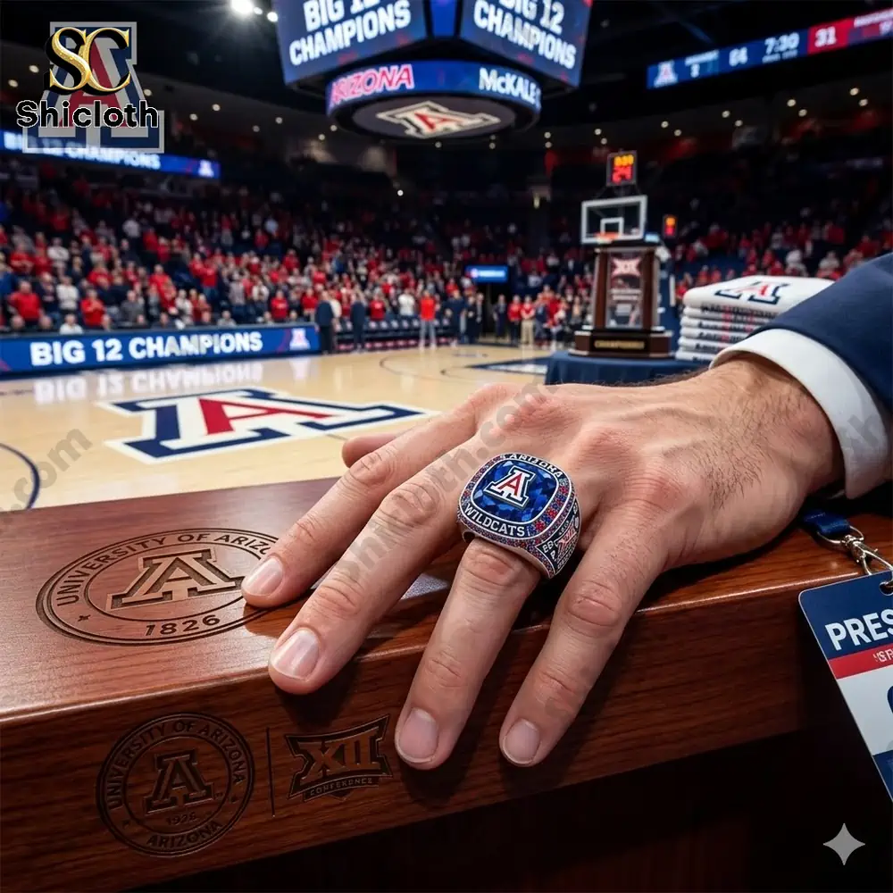 Arizona Wildcats championship ring on hand in arena setting