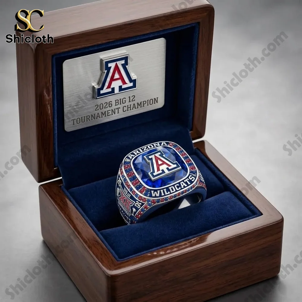 Arizona Wildcats championship ring displayed in luxury wooden box