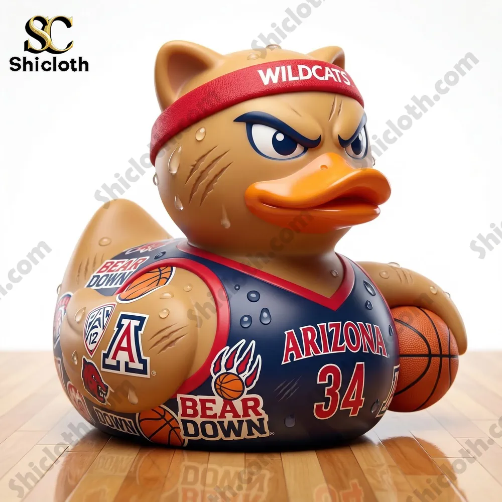 Close up of Arizona Wildcats basketball duck figurine with detailed design and ball